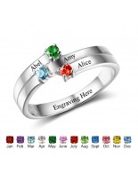 Birthstone Ring for mom, Sterling Silver Personalized Engravable Ring JEWJORI102506